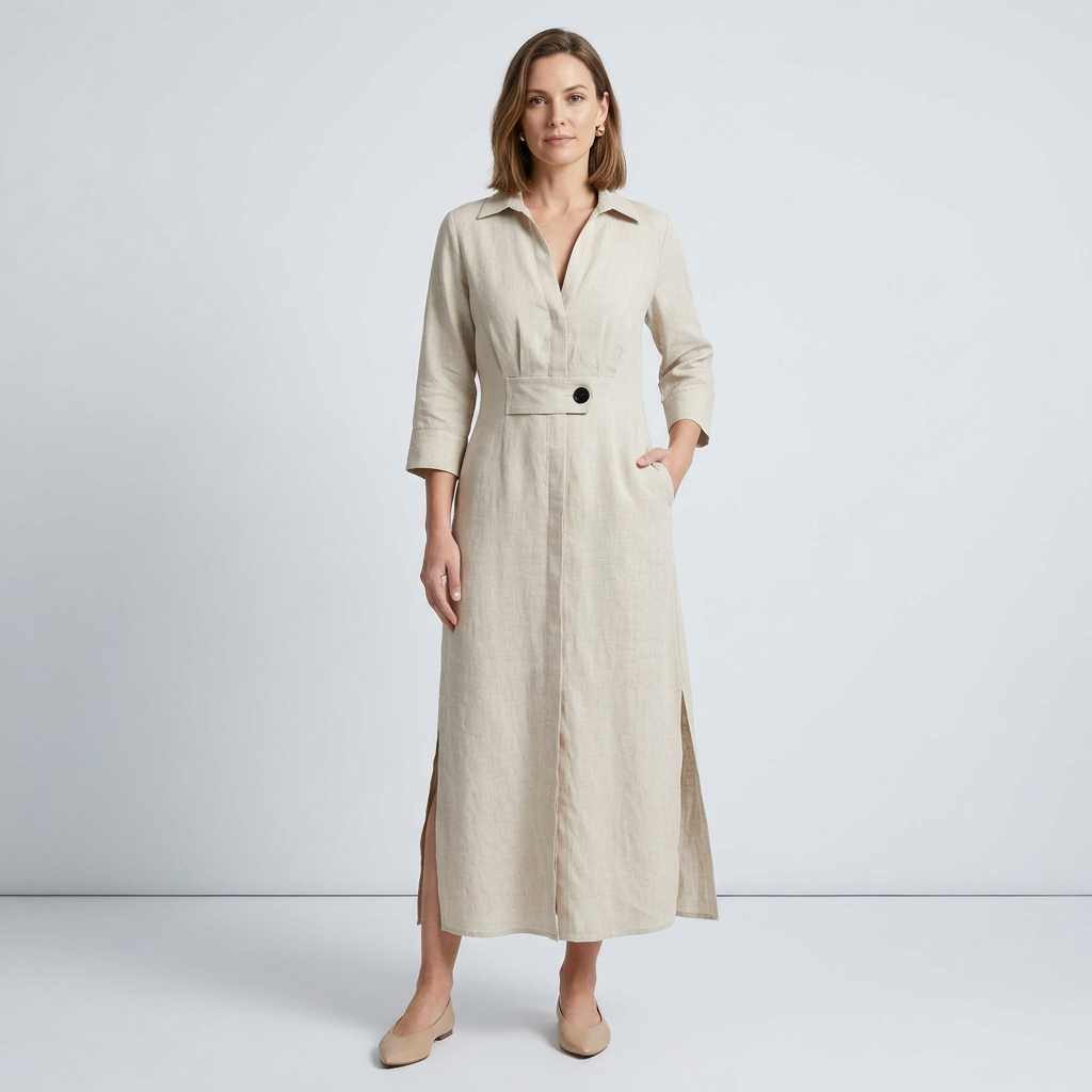 Belted Maxi Shirt Dress - model
